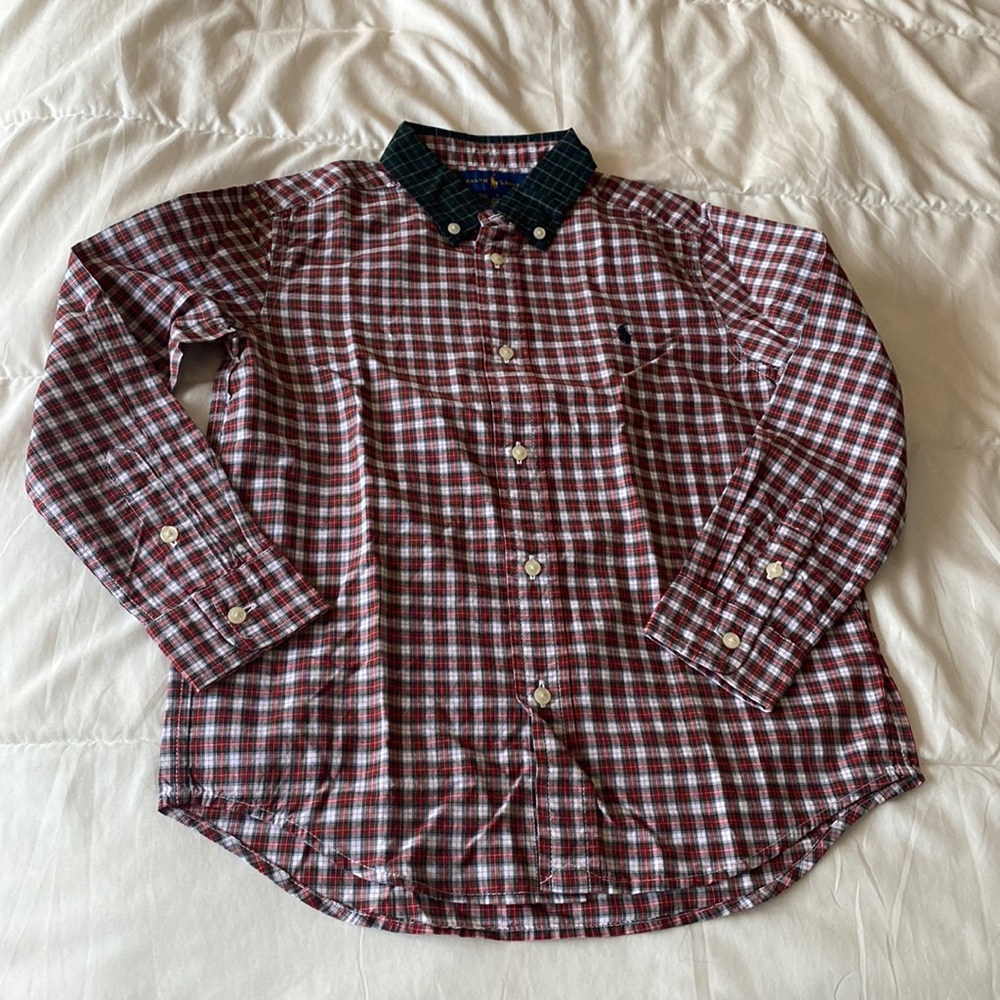 Ralph Lauren boys button down Christmas colors size 7 EUC